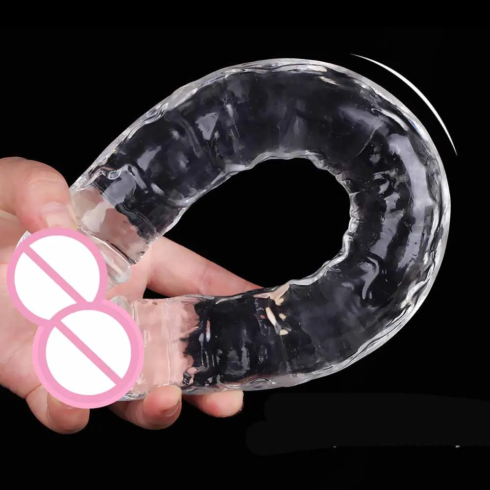 Double Ended Realistic Flexible Clear Jelly Dildos,Double Sided Lesbian Anal Play G-spot Stimulator Sex Toy for Women Men Couple