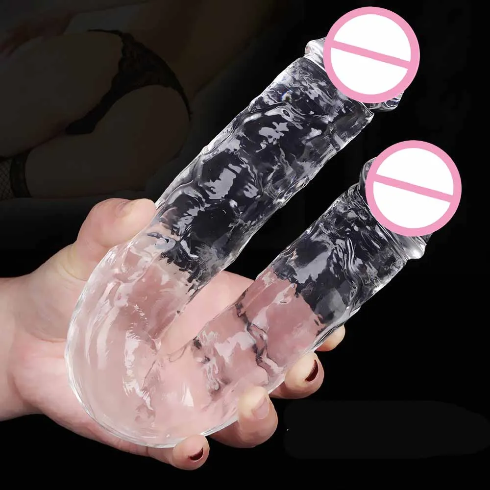 Double Ended Realistic Flexible Clear Jelly Dildos,Double Sided Lesbian Anal Play G-spot Stimulator Sex Toy for Women Men Couple