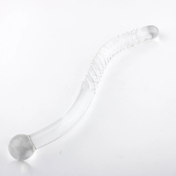 Double Ended Crystal White Pyrex Glass Dildo Artificial Penis Granule Spiral G Spot massager Adult game Sex Toys for Woman Gay