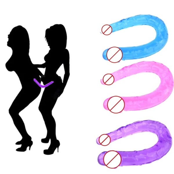 Sex U Shape Double Dildo Flexible Soft Jelly Vagina Anal Women Gay Lesbian Double Ended Dong Penis Artificial Penis Sex Toys 18