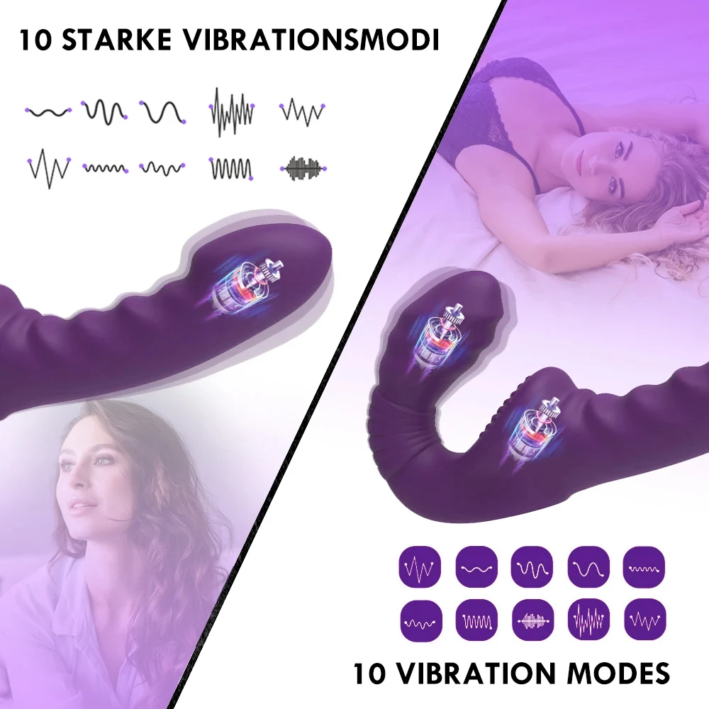 10 Modes Strapless Strap-on Dildo Vibrator with Remote Control for Women Lesbian Couples G-Spot Double-Ended Adult Sex Toys