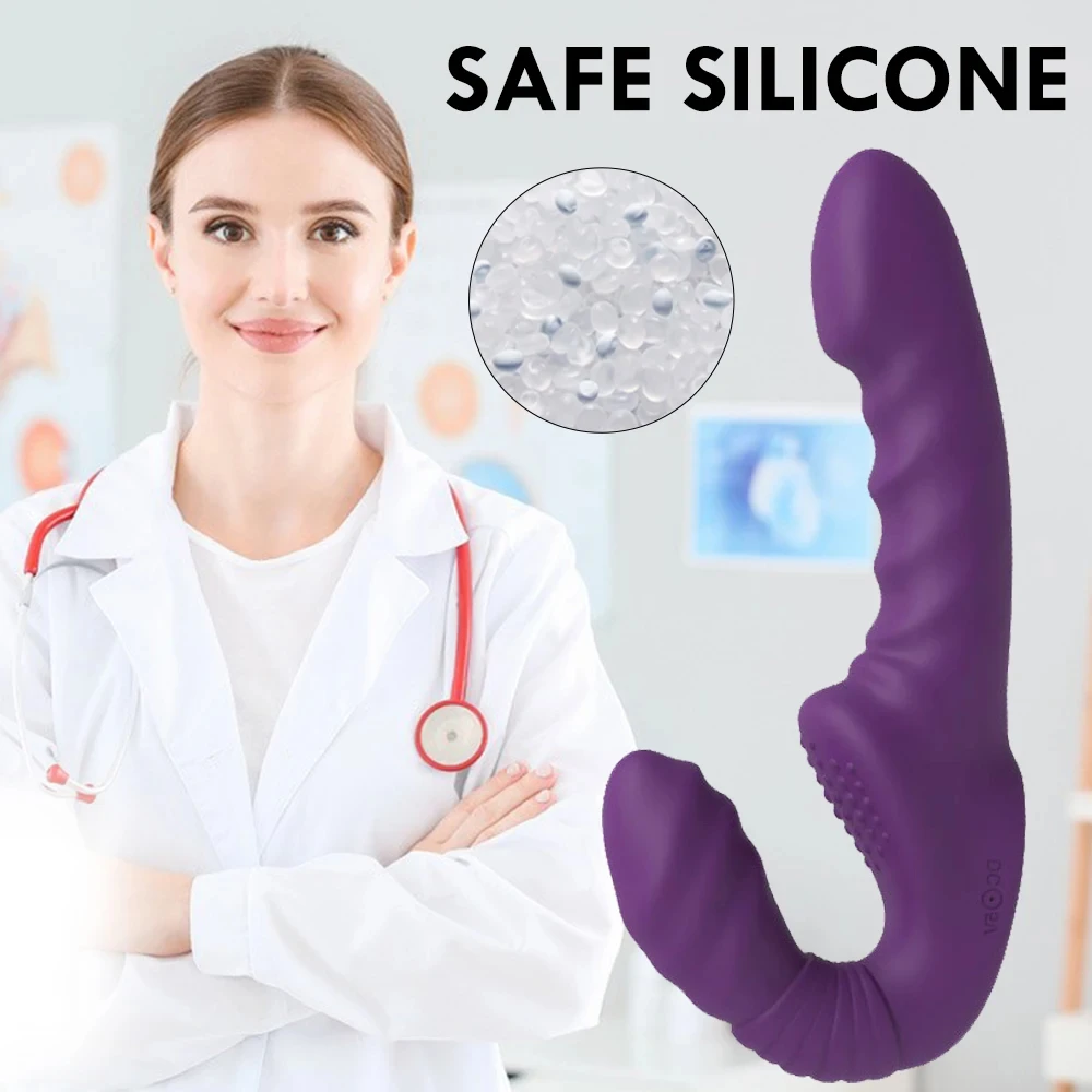10 Modes Strapless Strap-on Dildo Vibrator with Remote Control for Women Lesbian Couples G-Spot Double-Ended Adult Sex Toys