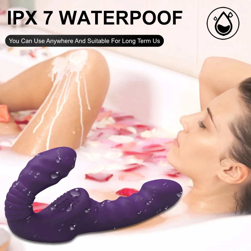 10 Modes Strapless Strap-on Dildo Vibrator with Remote Control for Women Lesbian Couples G-Spot Double-Ended Adult Sex Toys