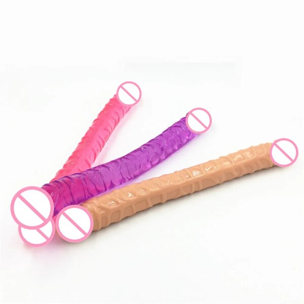 Long Dildos 370mm Flexible Soft Jelly Vagina and Anal Women Gay Lesbian Double Ended Dong Sex Toys Erotic Adult Products