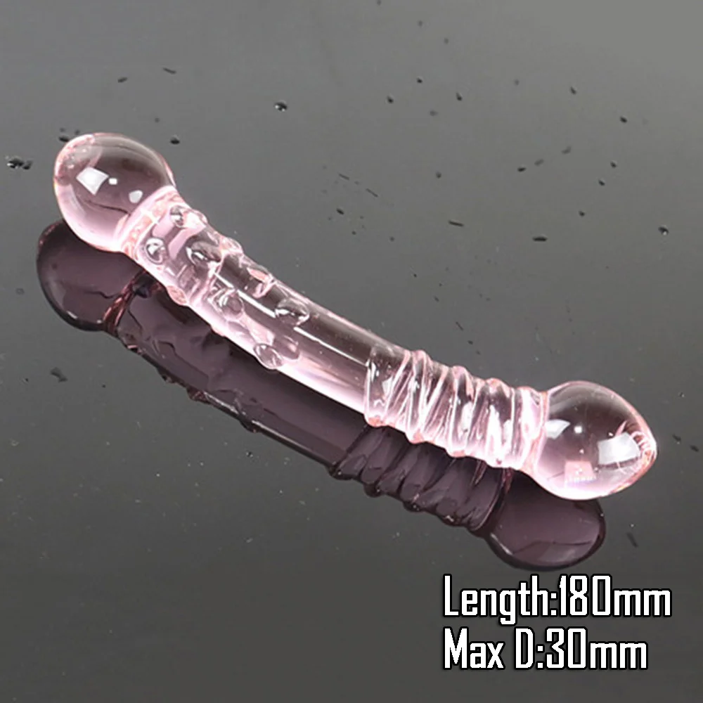 Double Ended Crystal Purple Glass Dildo Pyrex Penis Granule and Spiral G Spot Simulator Adult Sex Toys for Woman