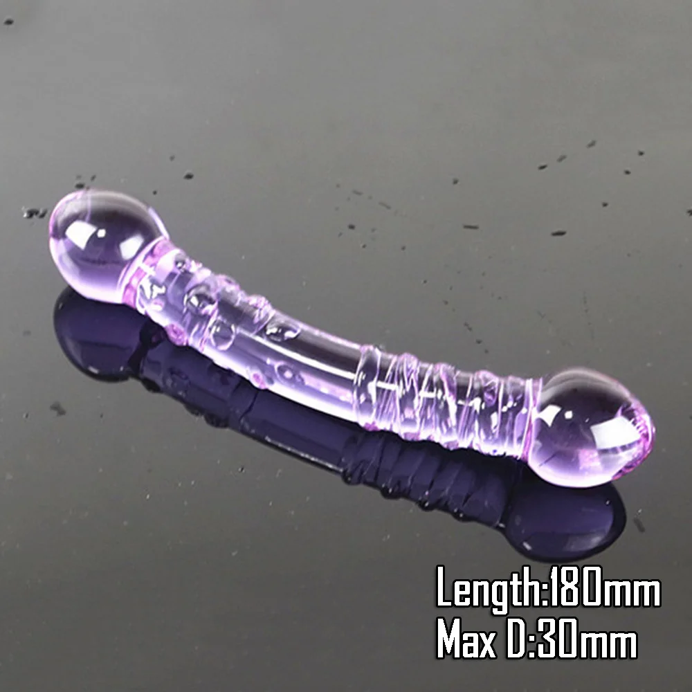 Double Ended Crystal Purple Glass Dildo Pyrex Penis Granule and Spiral G Spot Simulator Adult Sex Toys for Woman