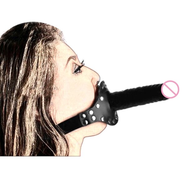 Slave Restraint Realistic Penis Double-Ended Dildo Gag Mouth Plug BDSM Bondage Head Strapon Open Mouth Gag Adult Game