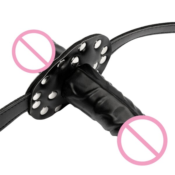 Slave Restraint Realistic Penis Double-Ended Dildo Gag Mouth Plug BDSM Bondage Head Strapon Open Mouth Gag Adult Game