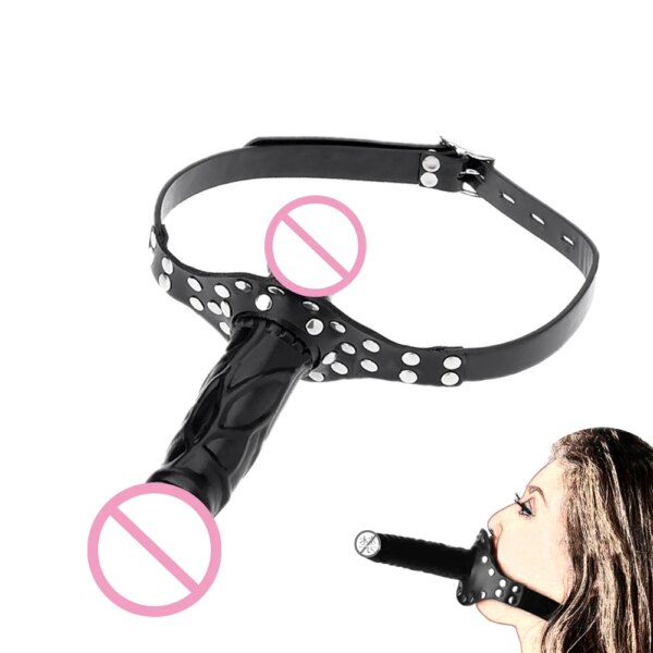 Slave Restraint Realistic Penis Double-Ended Dildo Gag Mouth Plug BDSM Bondage Head Strapon Open Mouth Gag Adult Game