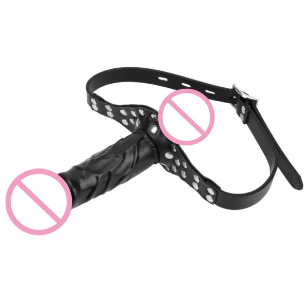 Slave Restraint Realistic Penis Double-Ended Dildo Gag Mouth Plug BDSM Bondage Head Strapon Open Mouth Gag Adult Game