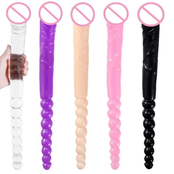Double Ended Soft Jelly Dildo Vaginal Anal Plug Massager Anus Beads Super Long Artificial Penis Masturbators Toys for Adults