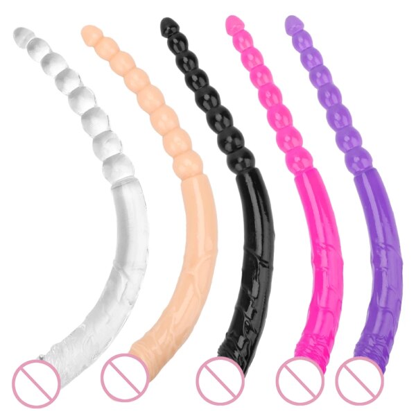 Double Ended Soft Jelly Dildo Vaginal Anal Plug Massager Anus Beads Super Long Artificial Penis Masturbators Toys for Adults