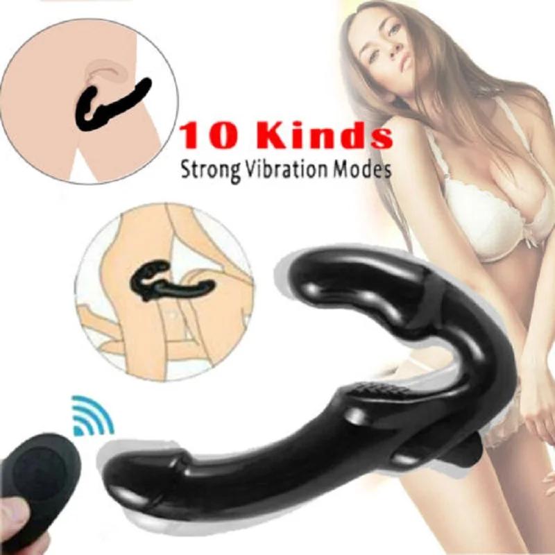 Strapless Strap-on G-spot Vibrator Double Ended Dildo Sex Lesbian Women Toys, Vibration Remote for Lesbian Anal Play Adult Toys