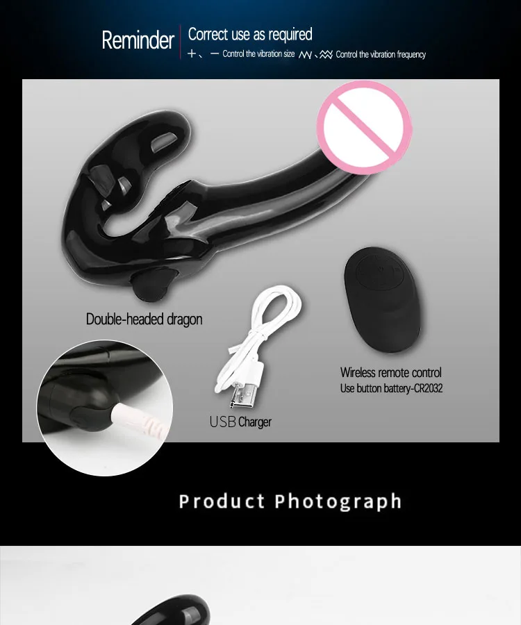 Strapless Strap-on G-spot Vibrator Double Ended Dildo Sex Lesbian Women Toys, Vibration Remote for Lesbian Anal Play Adult Toys