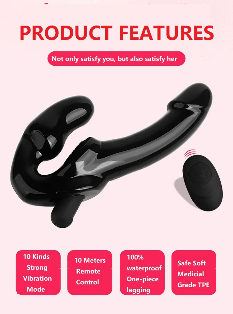 Strapless Strap-on G-spot Vibrator Double Ended Dildo Sex Lesbian Women Toys, Vibration Remote for Lesbian Anal Play Adult Toys