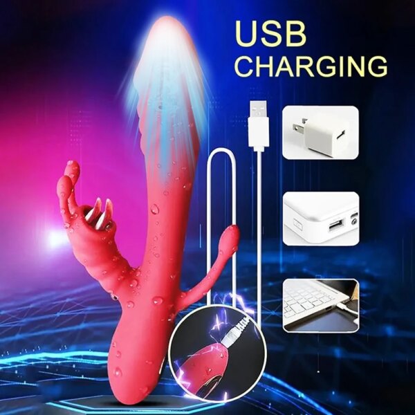 3 IN 1 Double Tongue Licking Nipple Vibrator Heating G Spot Clitoris Stimulator Vaginal Anal Orgasm Dildo Sex Toy For Women