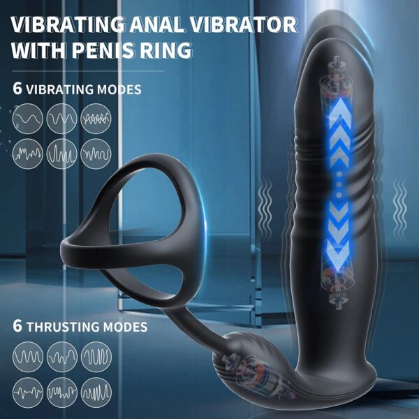 Male Thrusting Prostate Massager Bluetooth APP Control Telescopic Butt Plug Anal Vibrator Men Gay Dildo Bdsm Sex Toy for Couples