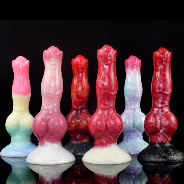 Silicone Fantasy Dog Knot Dildo With Sucker Colorful Animal Penis Sex Toys For Beginners Women Men Anal Massage