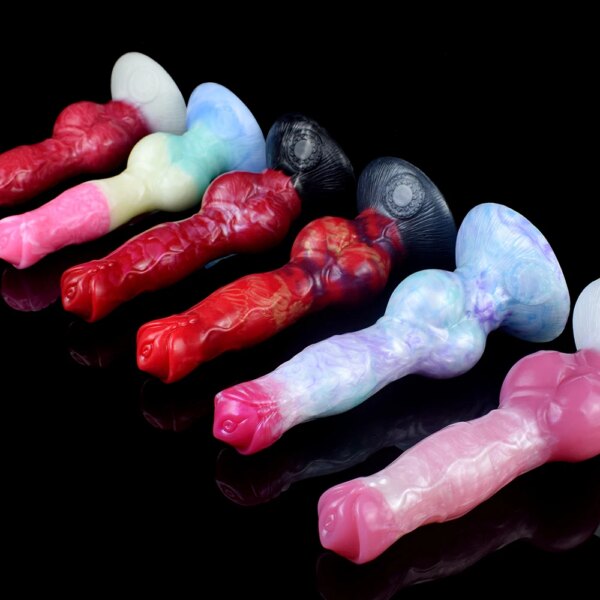 Silicone Fantasy Dog Knot Dildo With Sucker Colorful Animal Penis Sex Toys For Beginners Women Men Anal Massage