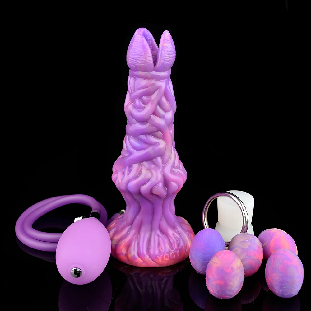 YOCY Luminous Ovipositor Toy Inflatable Silicone Anal Plug Vaginal Masturbator Fantasy Knot Dildo 7.9 inch Sex Toy For Women Men