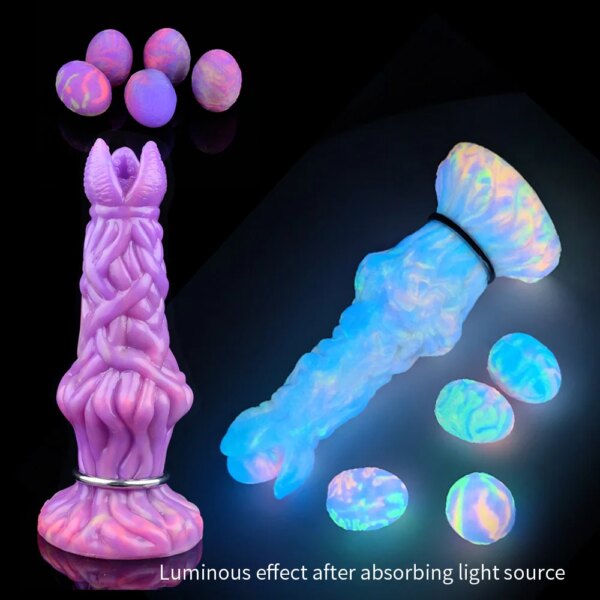 Luminous Ovipositor Toy Inflatable Silicone Anal Plug Vaginal Masturbator Fantasy Knot Dildo 7.9 inch Sex Toy For Women Men