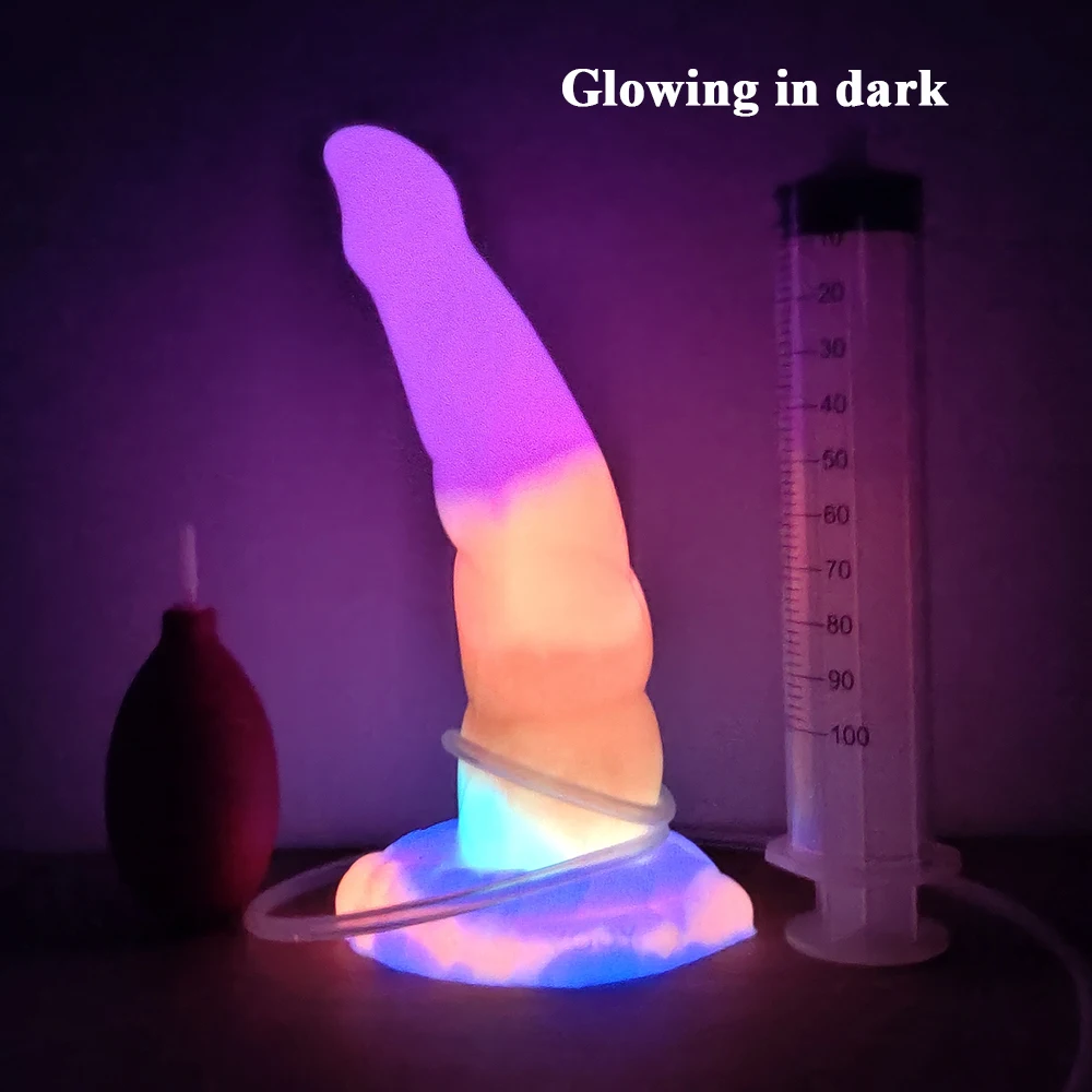 FAAK Luminous Squirting Dildo With Sucker Silicone Curved Anal Plug Glowing Dark Spray Liquid Sex Toys For Women Fantasy Product FAAK Luminous Squirting Dildo With Sucker Silicone Curved Anal Plug Glowing Dark Spray Liquid Sex Toys For Women Fantasy Product