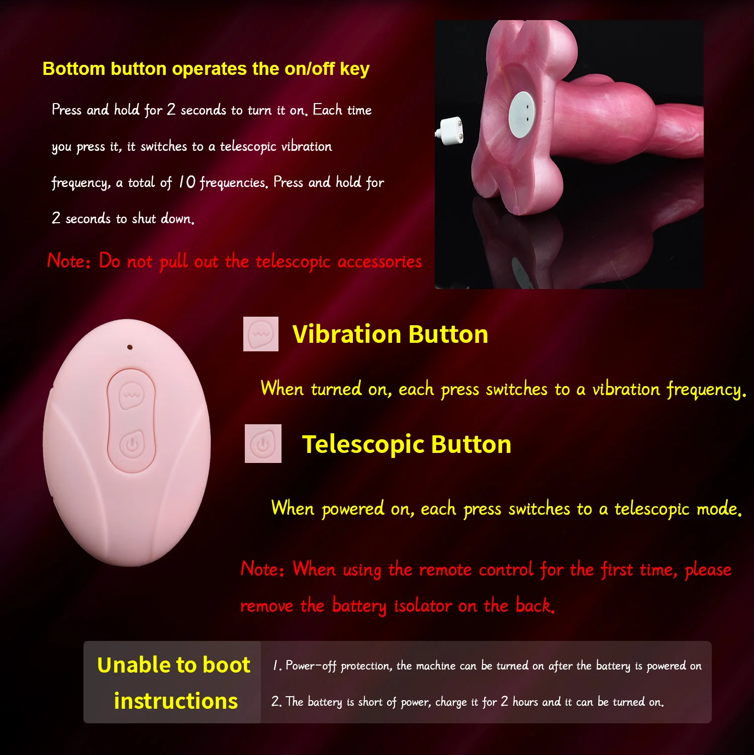 FAAK Wireless Control Telescoping and Vibrating Knot Dog Dildo Silicone Skin Touch Fantasy Penis Anal Plug Sex Toys For Women