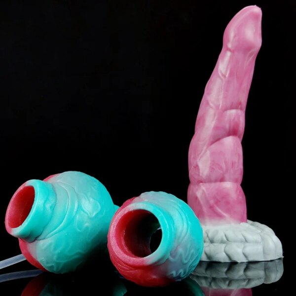 Squirting Anal Plug Curved G-Spot Massager Fantasy Dildo Silicone Groy Meat Color Big Knot Dildos Sex Toy For Adult 18+