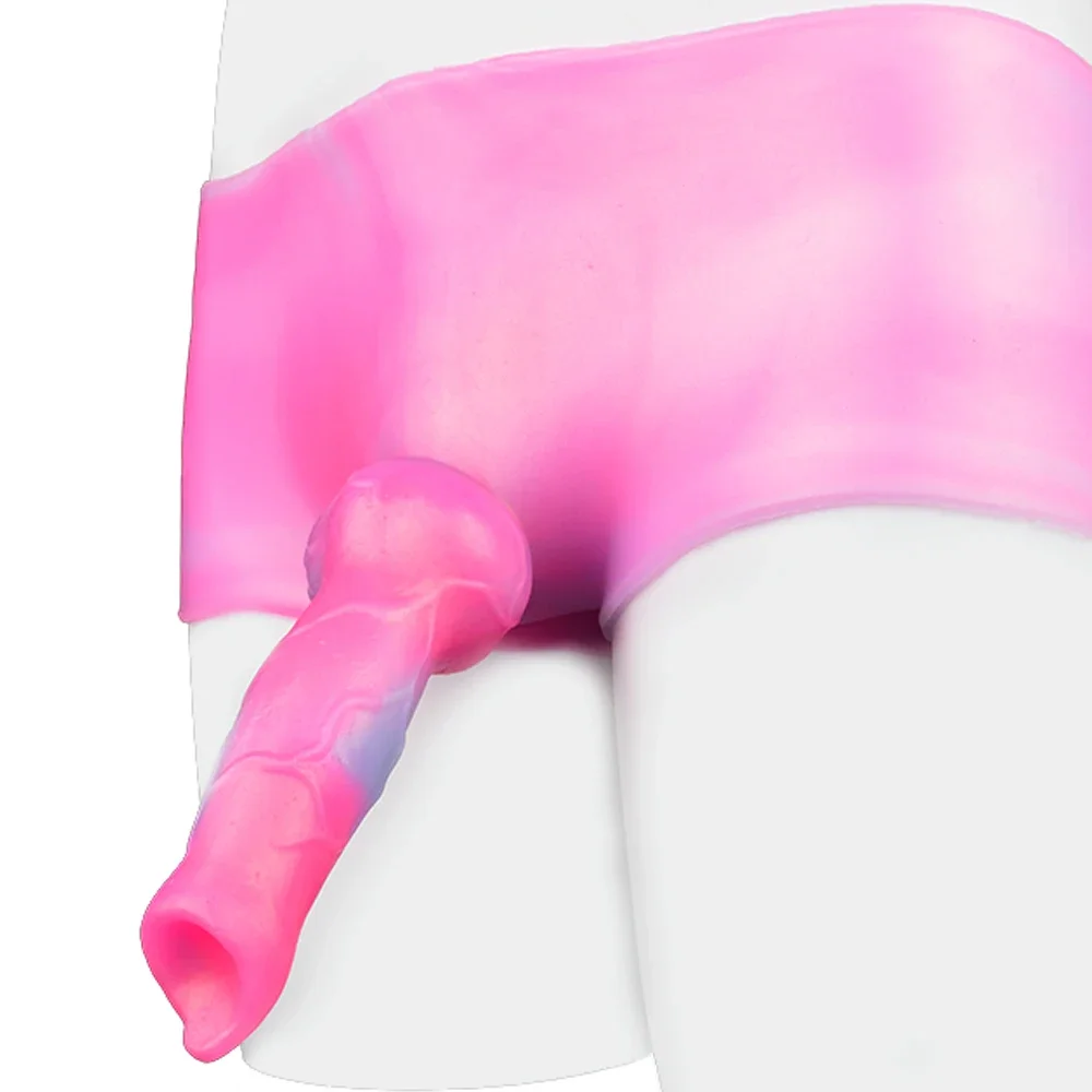 Super Long Strap On Anal Plug Wolf Dog Dildo Panties Silicone Fantasy Animal Penis Pants Pink Sissy Training Sex Toys For Women