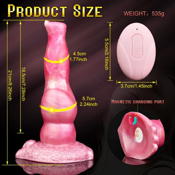 Silicone Fantasy Dog Knot Penis With Suction Cup Wireless Control Telescoping Vibrating Dildo Anal Plug For Women Men