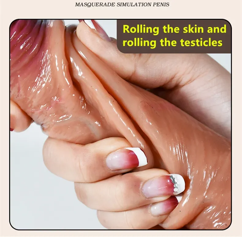 Women's Realistic Dildos Skin Sliding Foreskin Testicles Harness Strap On Fake Penis Stimulation Silicone Anal Vaginal Sex Toys Women's Realistic Dildos Skin Sliding Foreskin Testicles Harness Strap On Fake Penis Stimulation Silicone Anal Vaginal Sex Toys