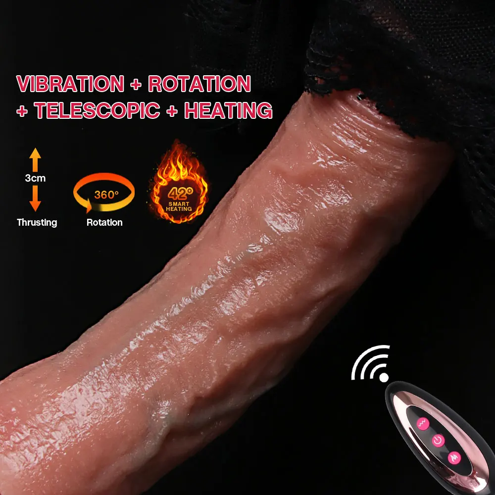 Realistic Veins Vibration Telescopic Dildo Silicone Suction Cup Thick Heating Dick Anal Sex Toys Men Women Remote Control Cock