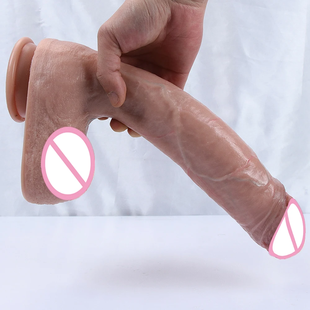 Huge XXL Realistic Dildo Soft Dick Strapon Suction Cup Penis Anal Sex Toys Flexible G-spot Stimulator with Curved Shaft and Ball