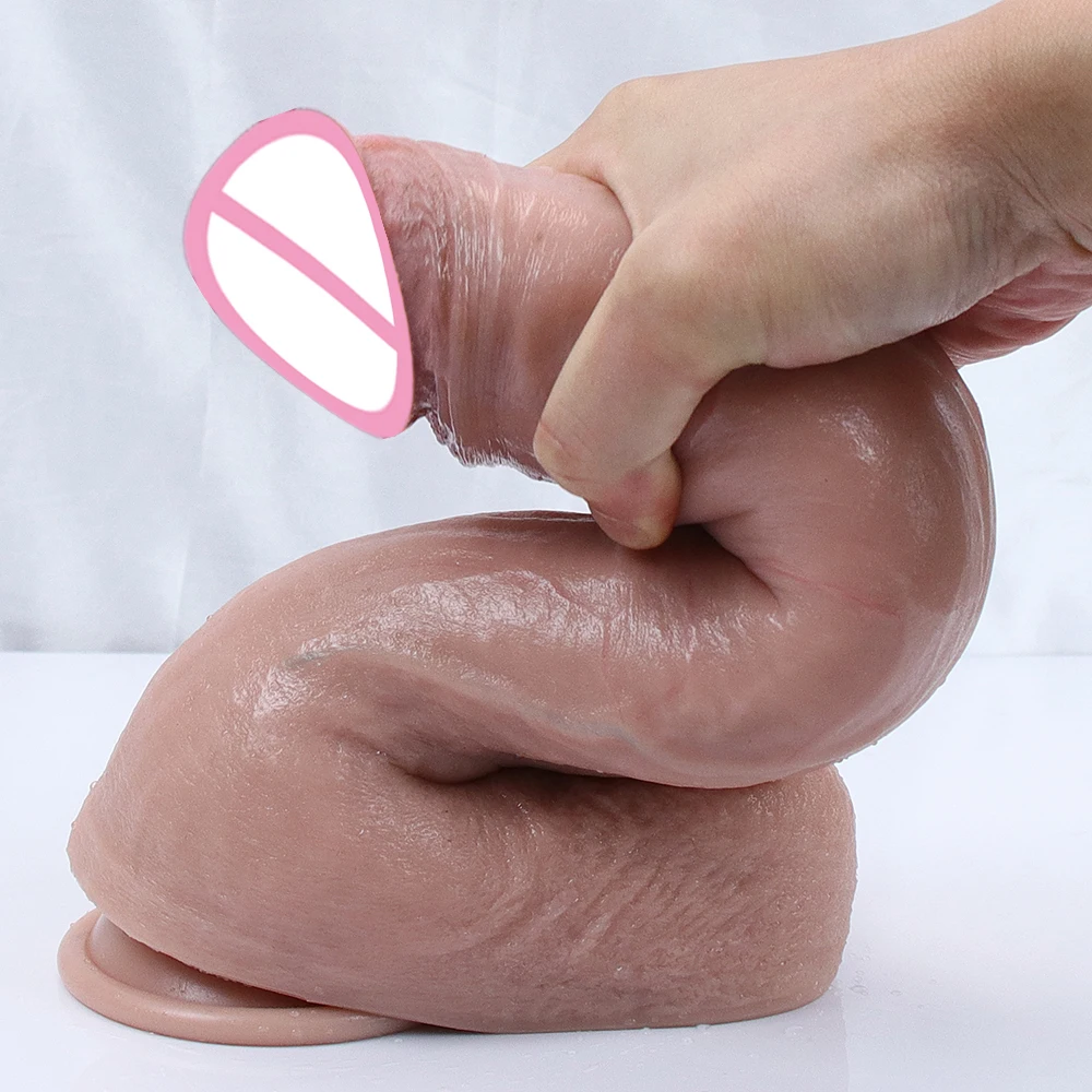Huge XXL Realistic Dildo Soft Dick Strapon Suction Cup Penis Anal Sex Toys Flexible G-spot Stimulator with Curved Shaft and Ball