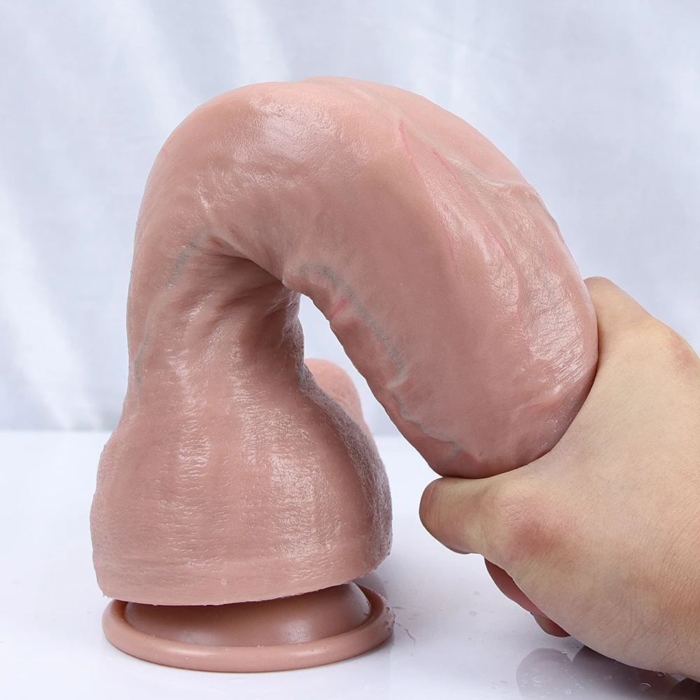 Huge XXL Realistic Dildo Soft Dick Strapon Suction Cup Penis Anal Sex Toys Flexible G-spot Stimulator with Curved Shaft and Ball