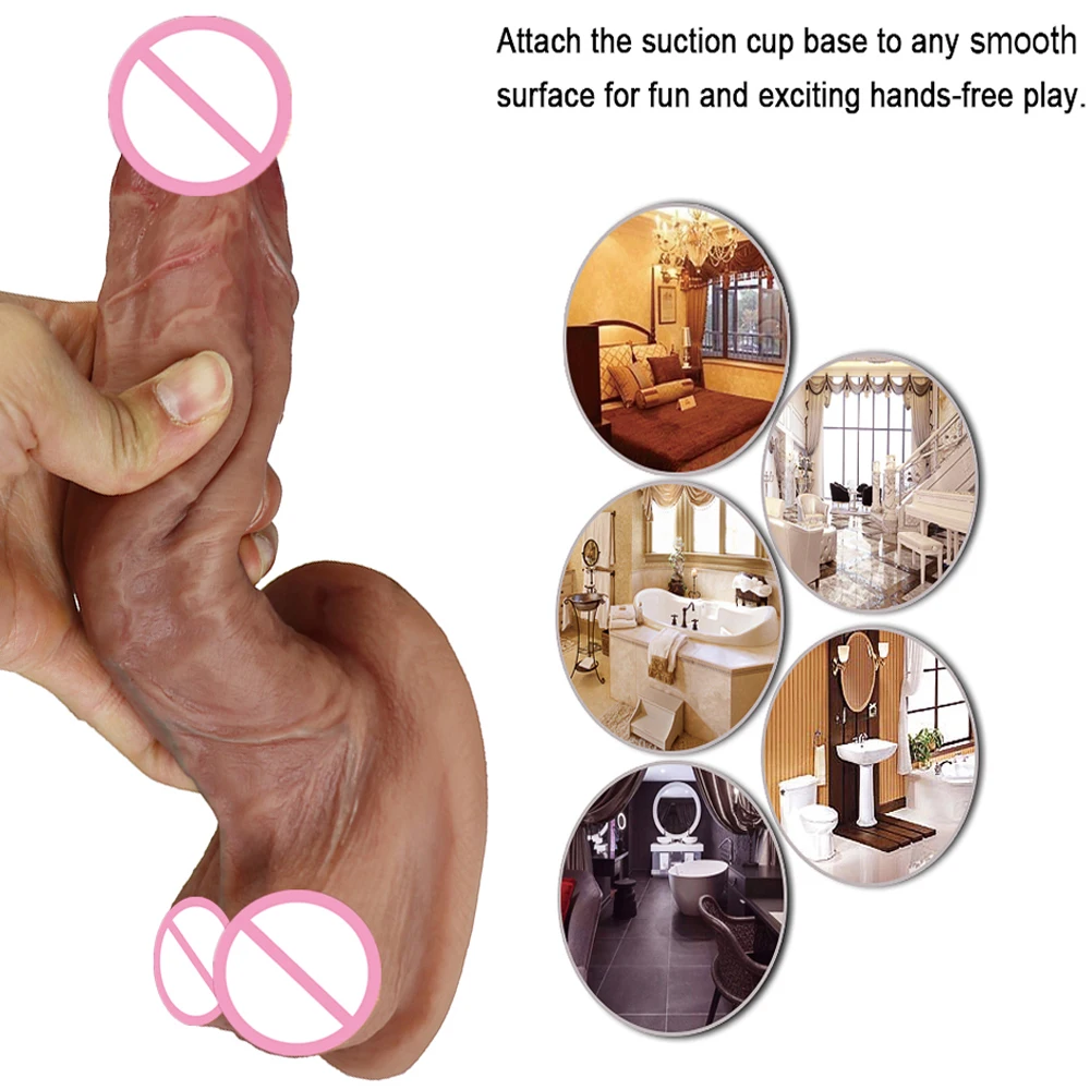 Realistic Makeup Dildo Quality Silicone Big Gag Cock Penis Anal Sex Toys For Women Strapon Lesbian Vagina Orgasm Masturbation