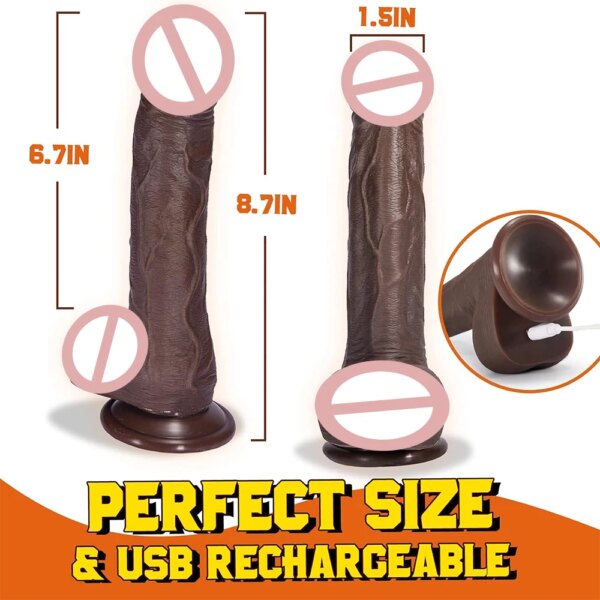 App Thrusting Black Realistic Penis Dildo Sex Toy Female Telescopic Rotation Heating G Spot Clitoral Anal Stimulation Vibrator