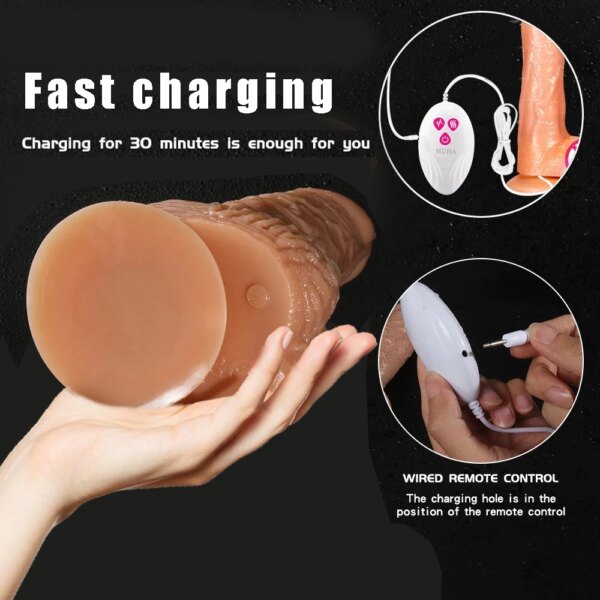RC Dildo Realistic Silicone Heating 42°C telescopic vibration for Women Vibrator Female Orgasm Masturbation Sex Toys Man Penis
