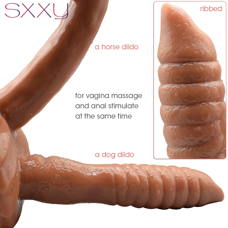 SXXY Double Dildo Harness Dual Heads Adults Sex Toys with Sucker for Lesbian Female Masturbator Animal Horse Anal Plug Dog Penis SXXY Double Dildo Harness Dual Heads Adults Sex Toys with Sucker for Lesbian Female Masturbator Animal Horse Anal Plug Dog Penis