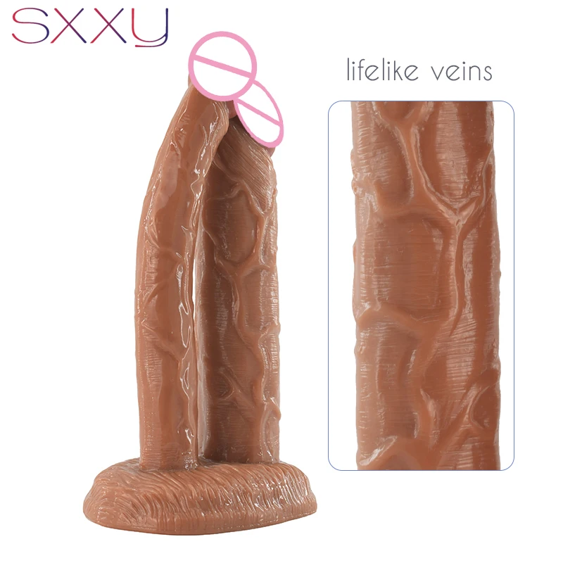 SXXY Double Dildo Harness Dual Heads Adults Sex Toys with Sucker for Lesbian Female Masturbator Animal Horse Anal Plug Dog Penis SXXY Double Dildo Harness Dual Heads Adults Sex Toys with Sucker for Lesbian Female Masturbator Animal Horse Anal Plug Dog Penis
