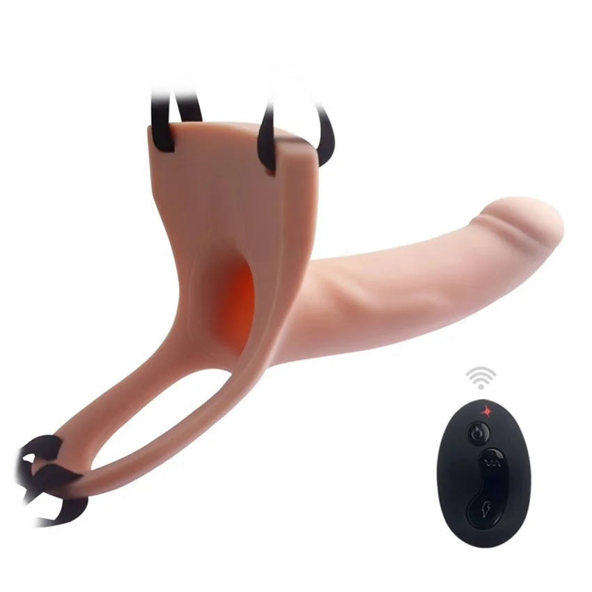 APHRODISIA Remote Control Hollow Strapon Dildo Vibrator for Men, Gay Male Penis Extension Vibrating Strap on Dildo with Harness