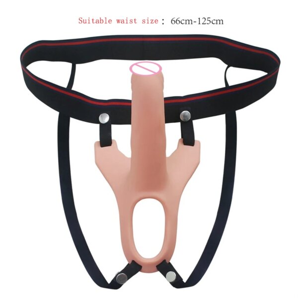 Remote Control Hollow Strapon Dildo Vibrator for Men, Gay Male Penis Extension Vibrating Strap on Dildo with Harness