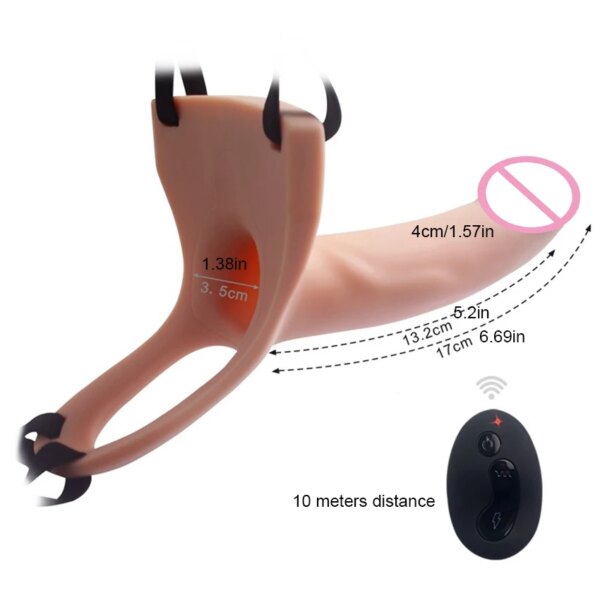 Remote Control Hollow Strapon Dildo Vibrator for Men, Gay Male Penis Extension Vibrating Strap on Dildo with Harness