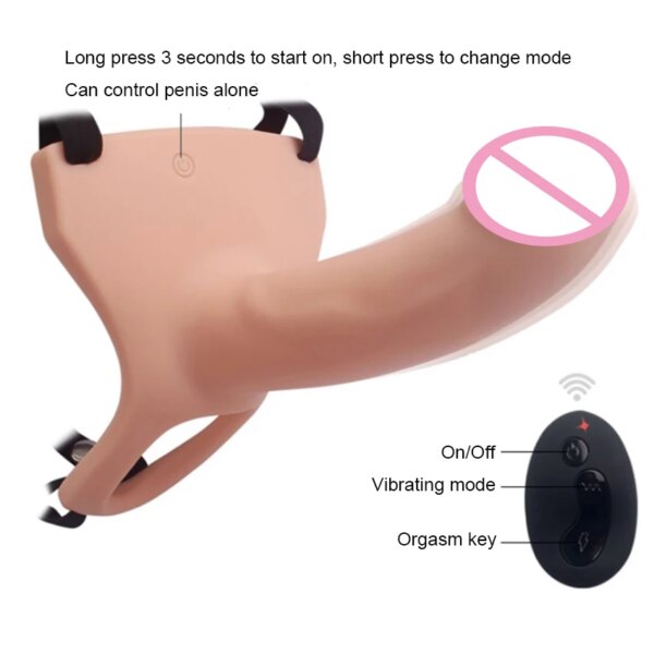 Remote Control Hollow Strapon Dildo Vibrator for Men, Gay Male Penis Extension Vibrating Strap on Dildo with Harness