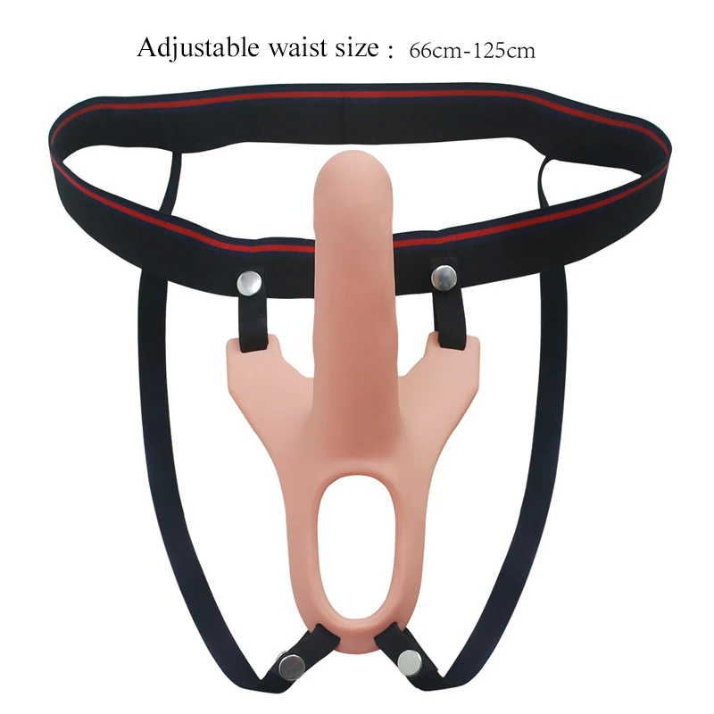 Soft Full Silicone Hollow Penis Extender Strap On Dildo for Men Penis Extension Strapon Dildo with Harness Belt No Vibration