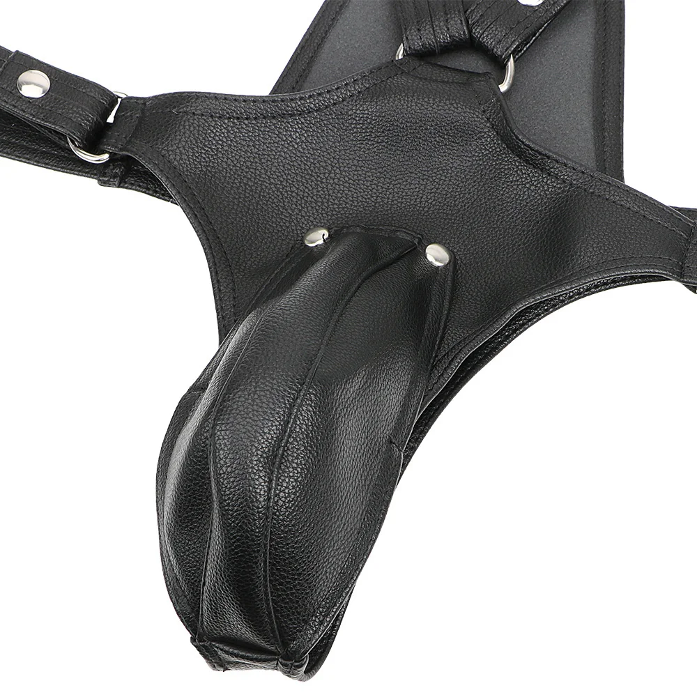 Leather Sexy Underwear Pants for Men Gay Chastity Cage Harness Strapon Kit Adult Games Bondage Set Erotic Products Sex Toys Shop