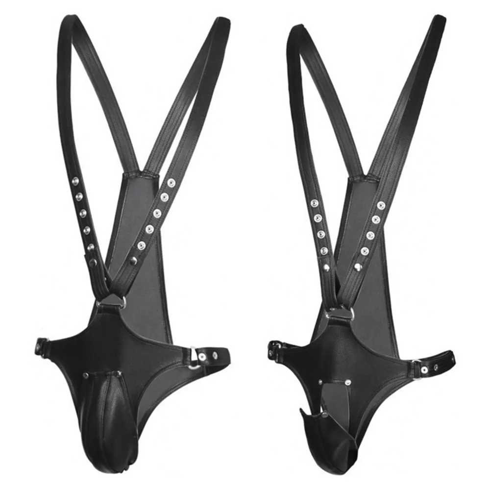 Leather Sexy Underwear Pants for Men Gay Chastity Cage Harness Strapon Kit Adult Games Bondage Set Erotic Products Sex Toys Shop