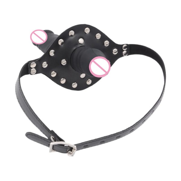 Double-Ended Dildo Deep Blowjob Sex Toy Gag Open Mouth Plug Leather Harness Lesbian Strapon Penis Butt Plug BDSM Erotic Bondage