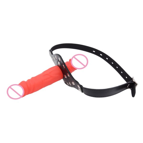 Double-Ended Dildo Deep Blowjob Sex Toy Gag Open Mouth Plug Leather Harness Lesbian Strapon Penis Butt Plug BDSM Erotic Bondage