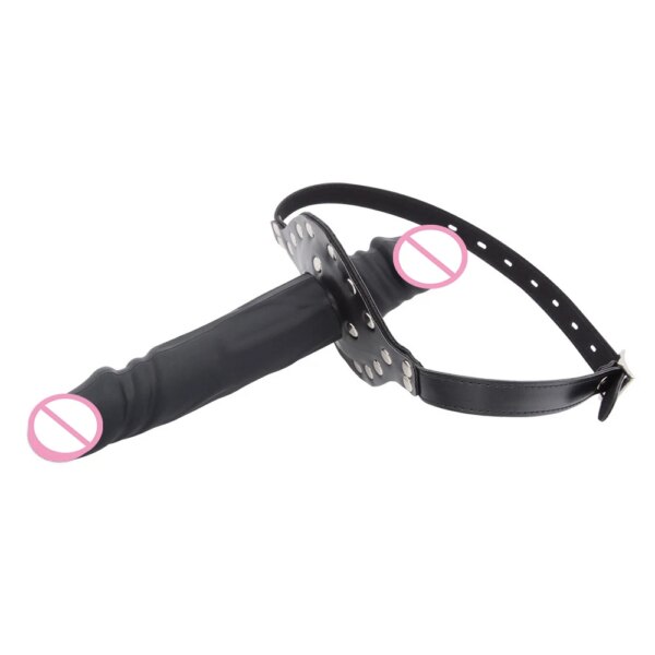 Double-Ended Dildo Deep Blowjob Sex Toy Gag Open Mouth Plug Leather Harness Lesbian Strapon Penis Butt Plug BDSM Erotic Bondage